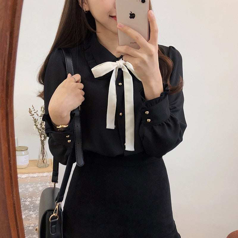 Chiffon Blouses Shirts Bow Tie Tops