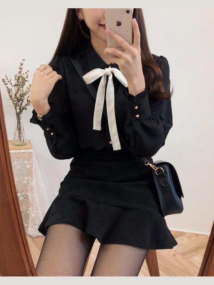 Chiffon Blouses Shirts Bow Tie Tops