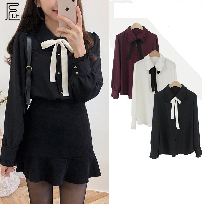 Chiffon Blouses Shirts Bow Tie Tops