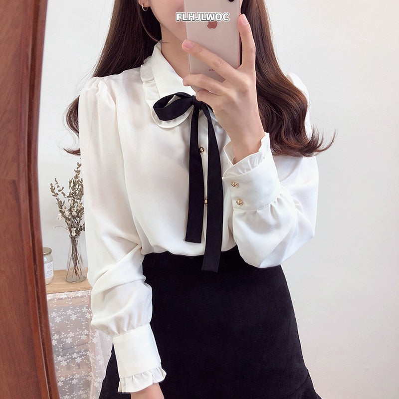 Chiffon Blouses Shirts Bow Tie Tops